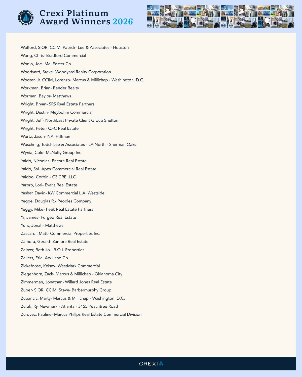 List of Crexi Platinum Award Winners for 2026