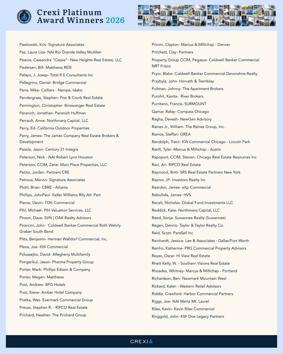 List of Crexi Platinum Award Winners for 2026