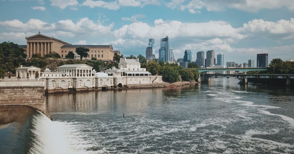 Two industrial port sides along the river next to Philadelphia