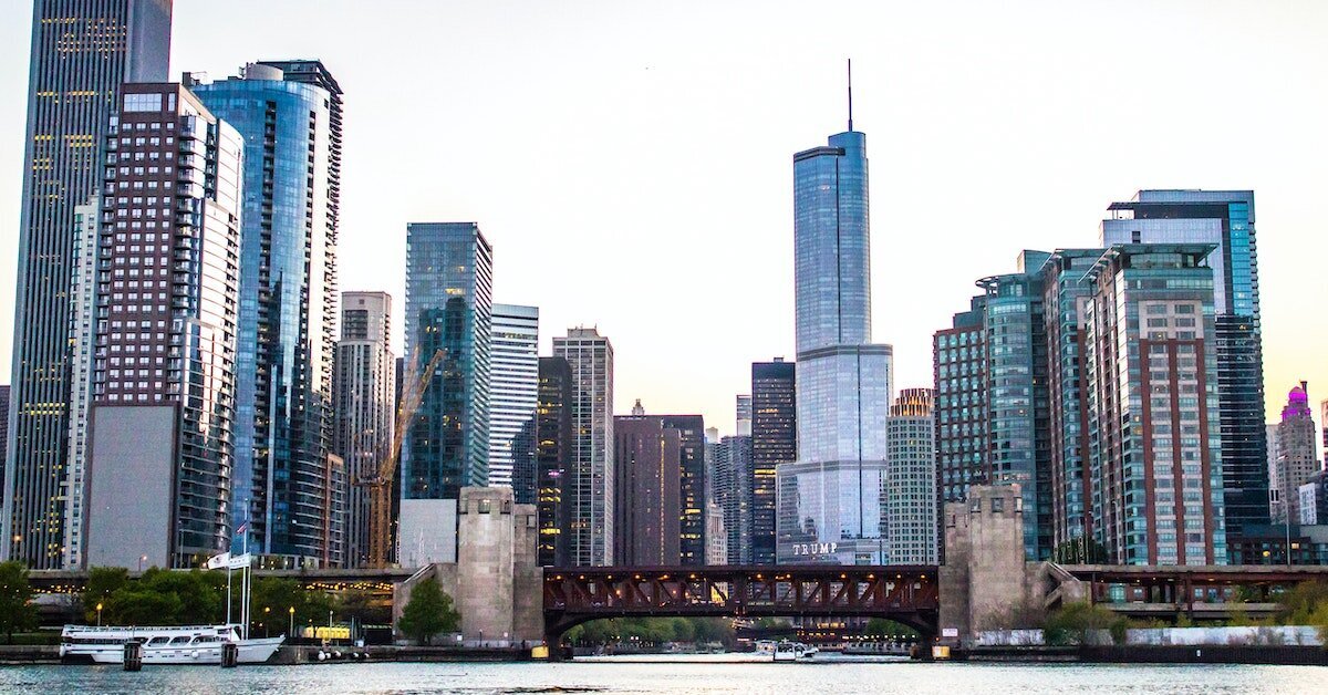 The city of Chicago's skyline as seen from the river