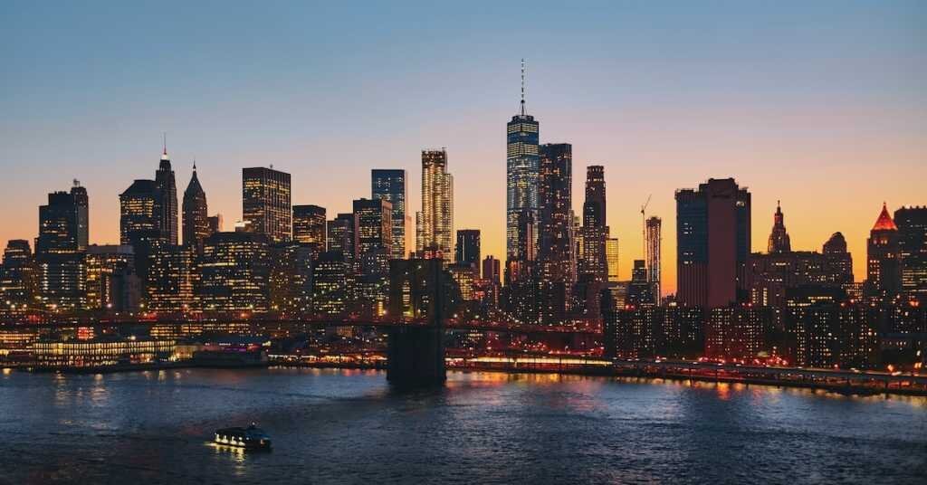 New York at Sunset from the Hudson side, facing industrial warehouses