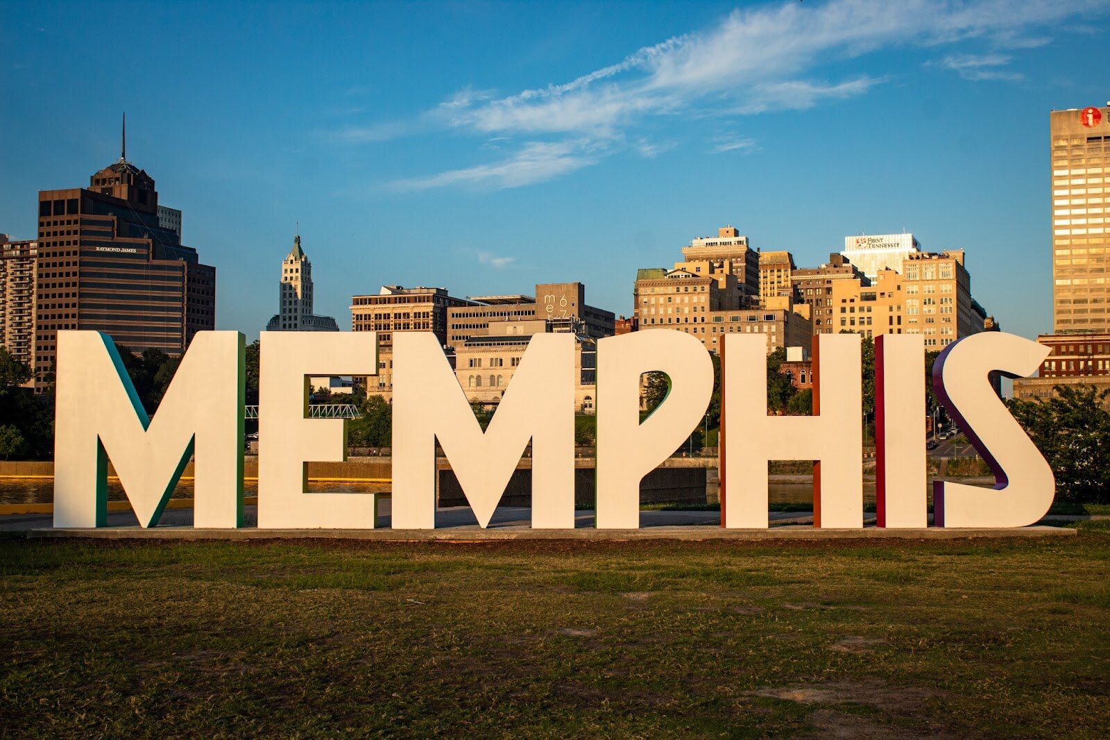 A giant sign that says Memphis outside the city's downtown area