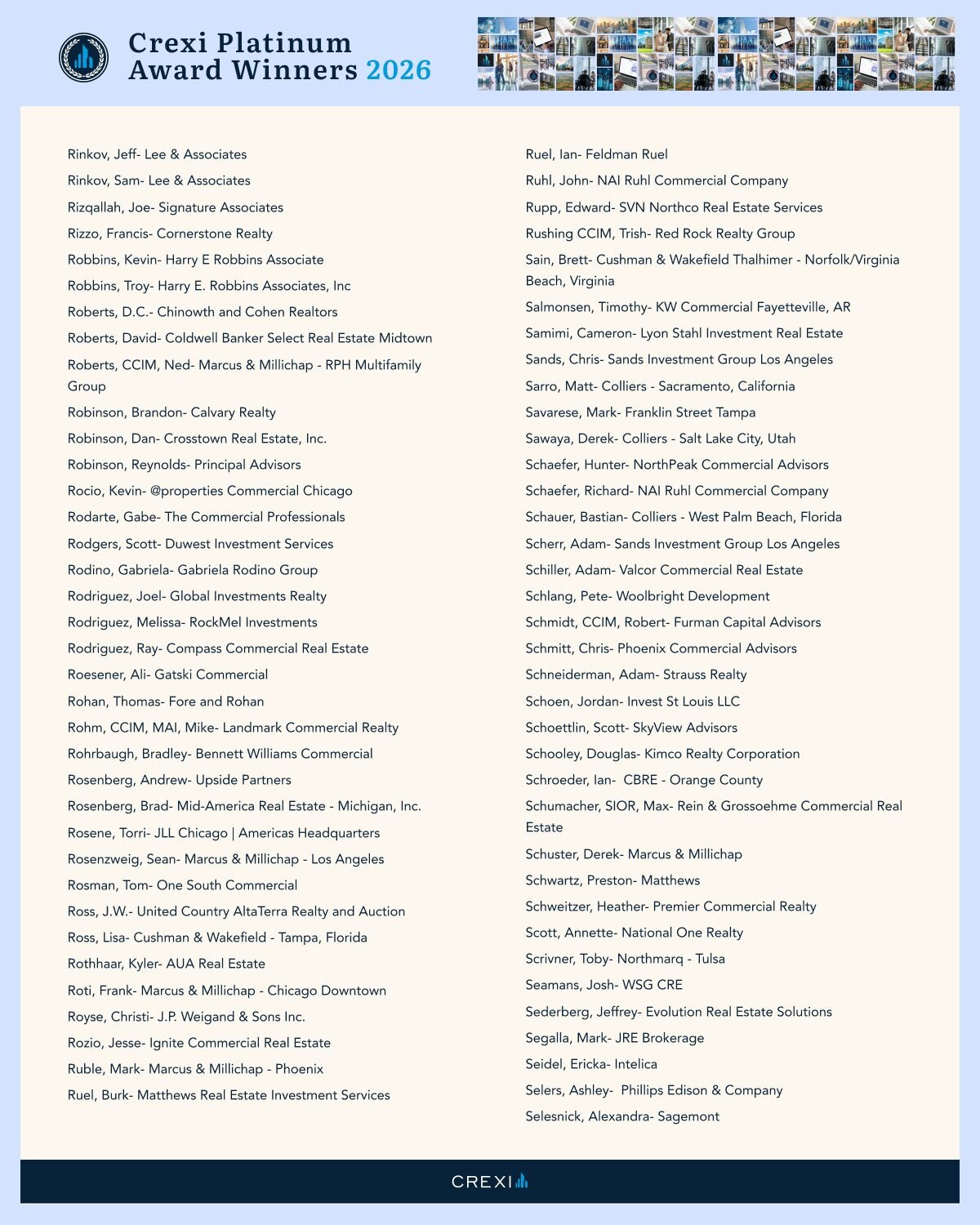 List of Crexi Platinum Award Winners for 2026