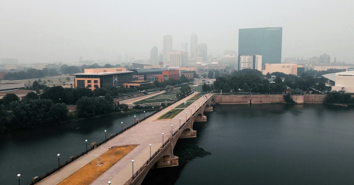 a bridge over the river alongside Indianapolis