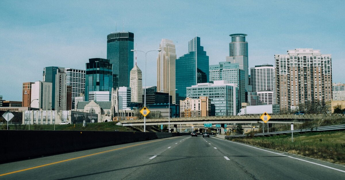 A view of Minneapolis from across the border of St. Paul