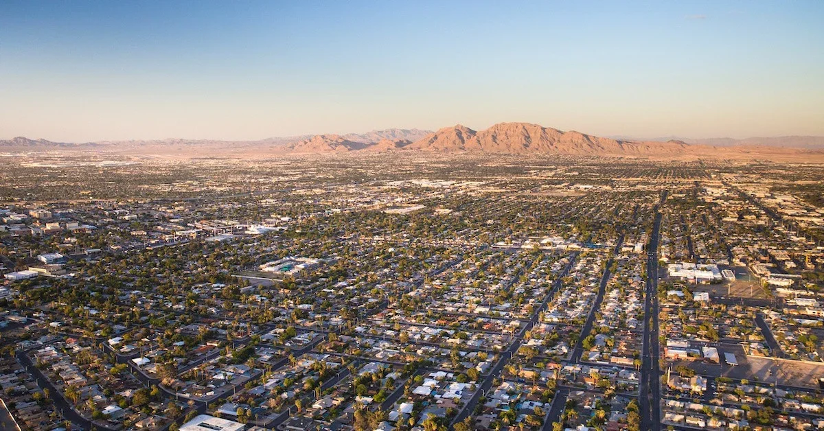 Las Vegas' suburbs from the view of an above drone