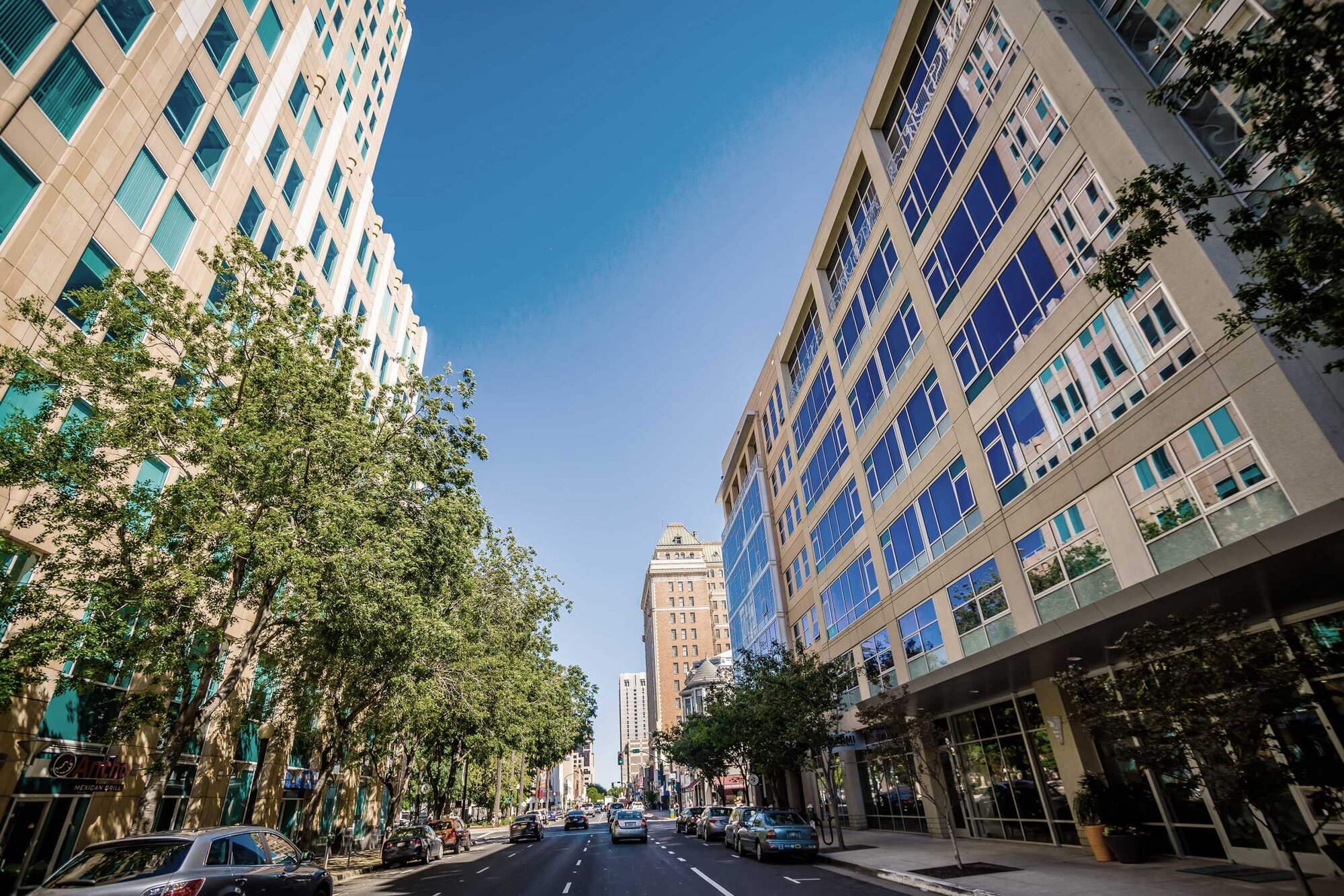 between two buildings in downtown Sacramento