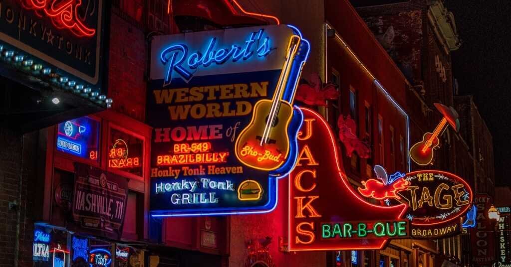 Nashville's Broadway district has many bars, venues, and late-night spots to catch live music