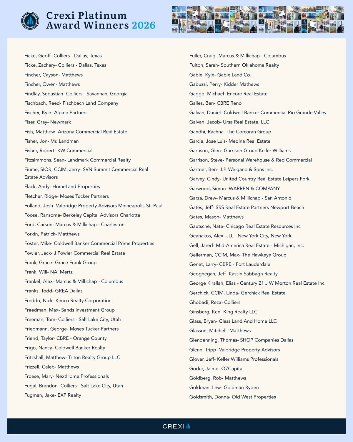 List of Crexi Platinum Award Winners for 2026