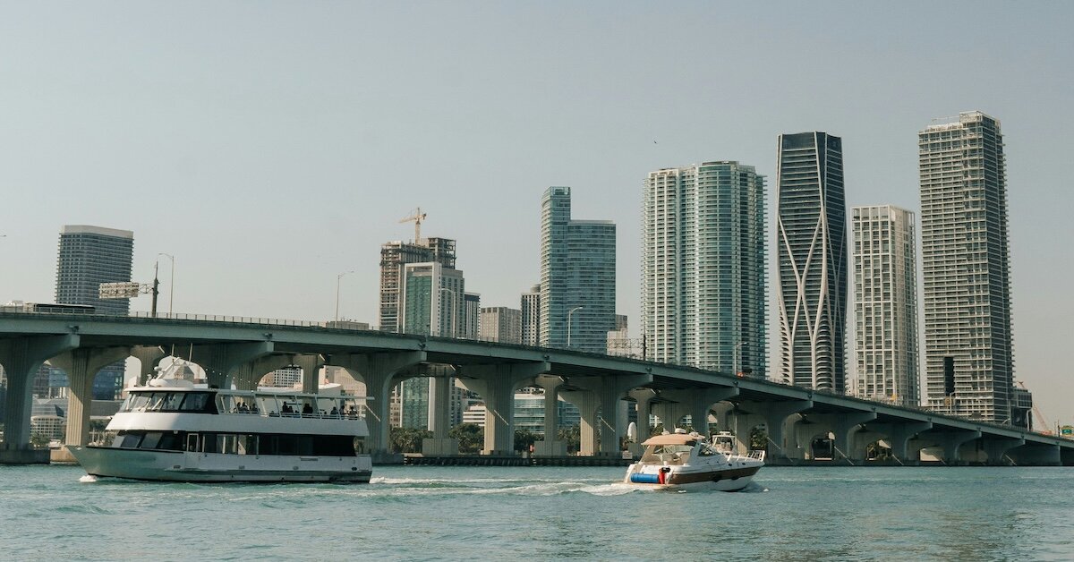 Miami Beach's waterways and downtown in summer time