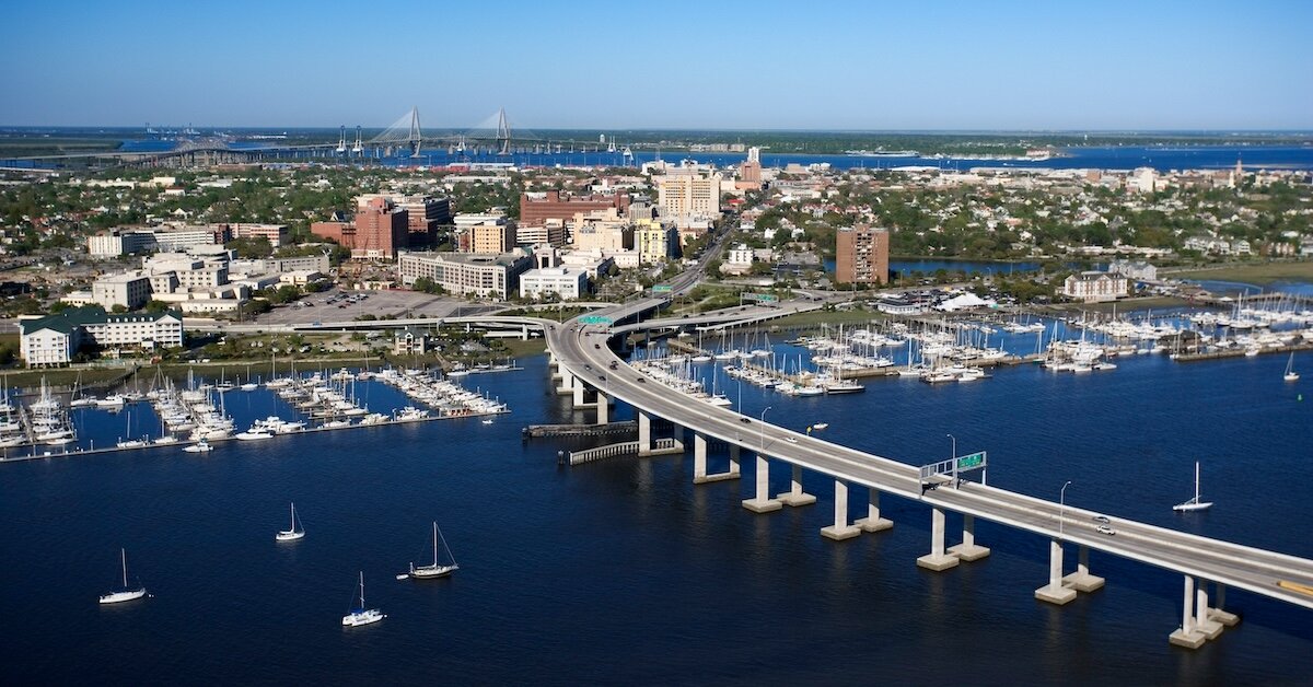 The freeway bridge over the port of Charleston