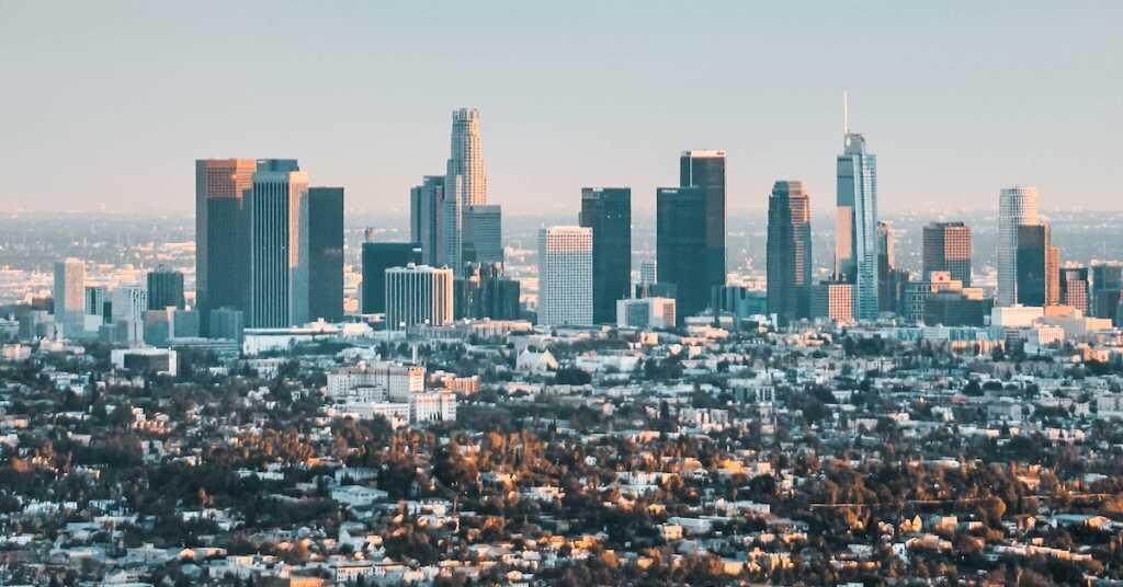 A view of downtown and greater Los Angeles from the Hollywood Hills 