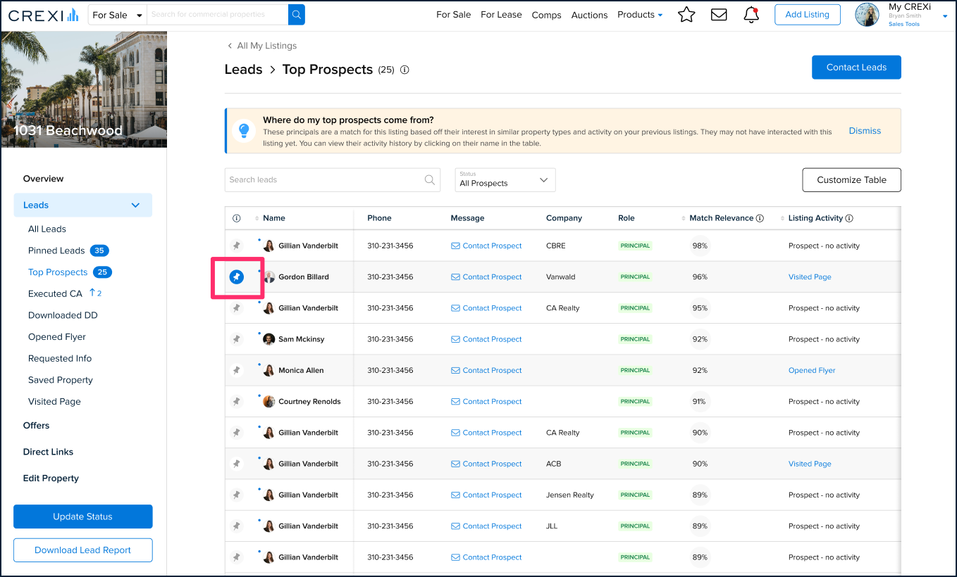 Pin your best prospects to find your next deal.