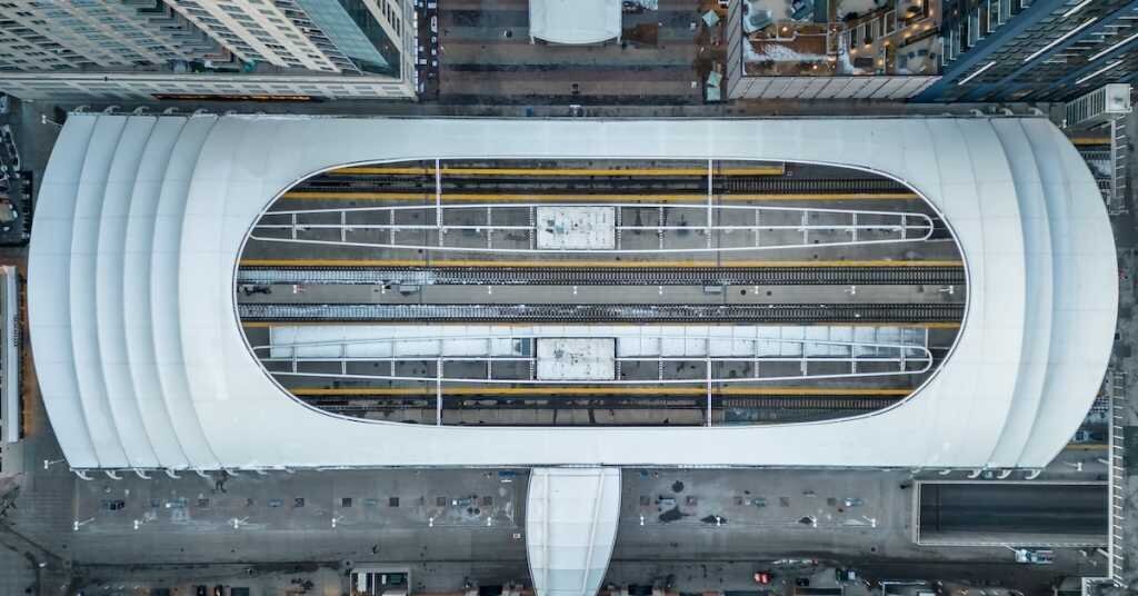 An enclosed airport runway in a commercial buildling