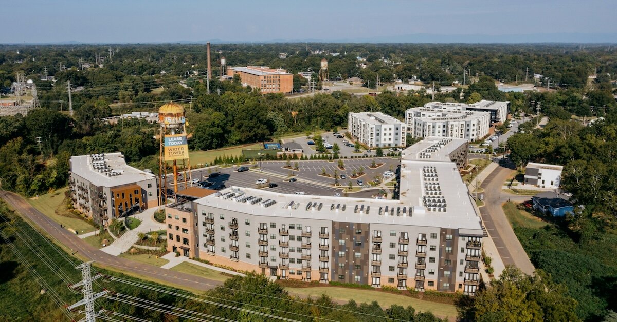 A drone view of an apartment commercial property building