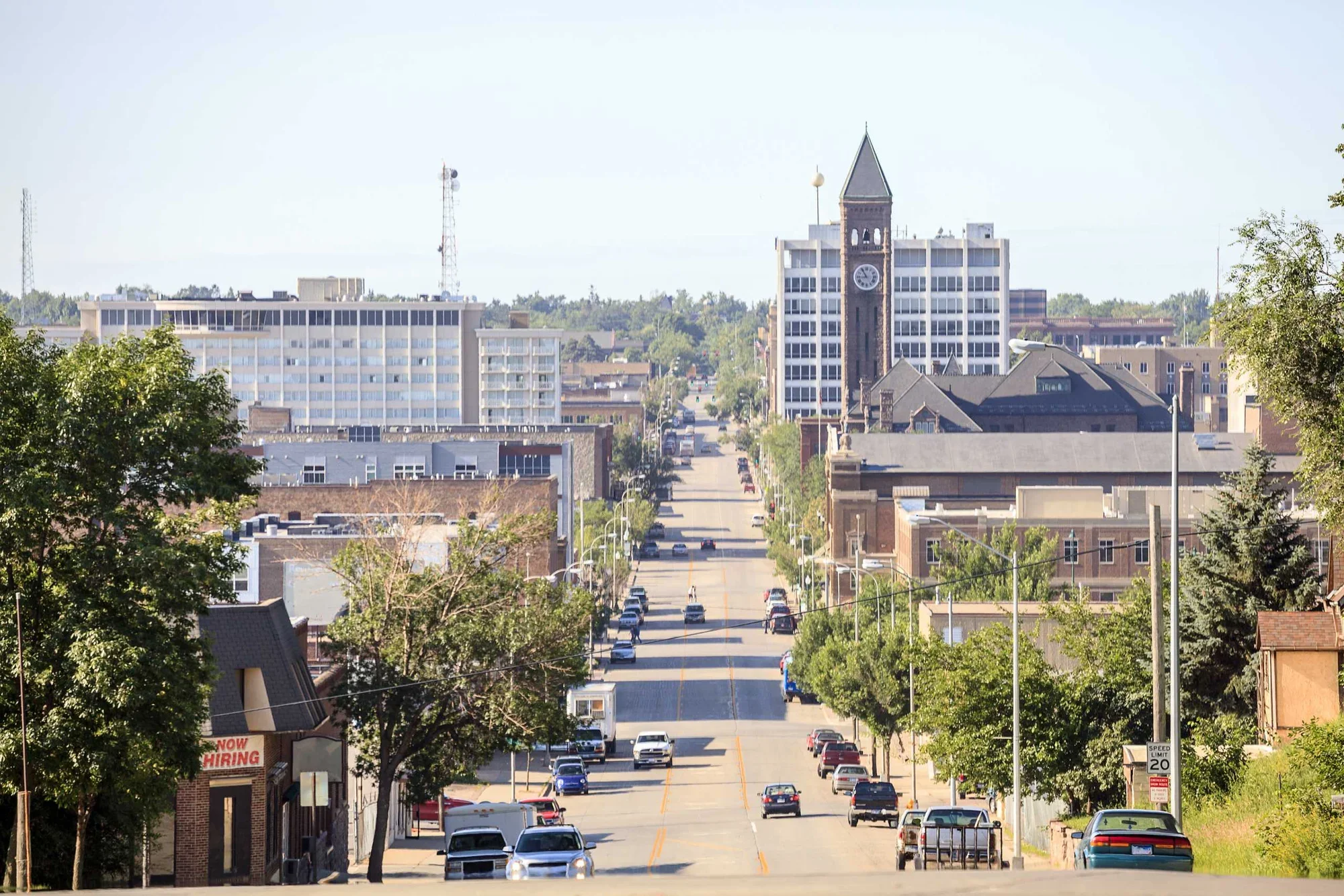 A busy downtown street in Sioux Falls, South Dakota