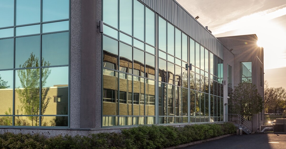 An office building at sunset