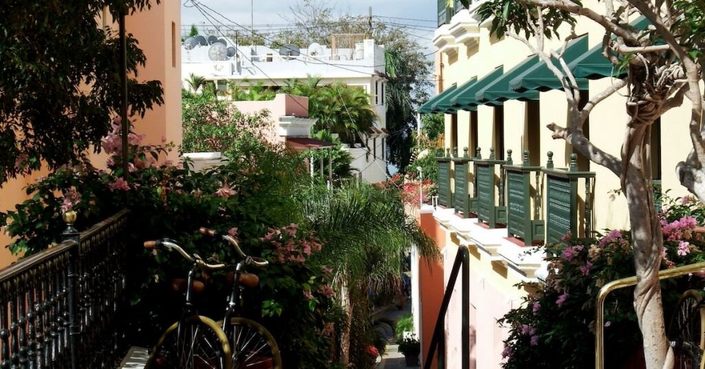 looking through the upper floors of two-story apartments in Puerto Rico