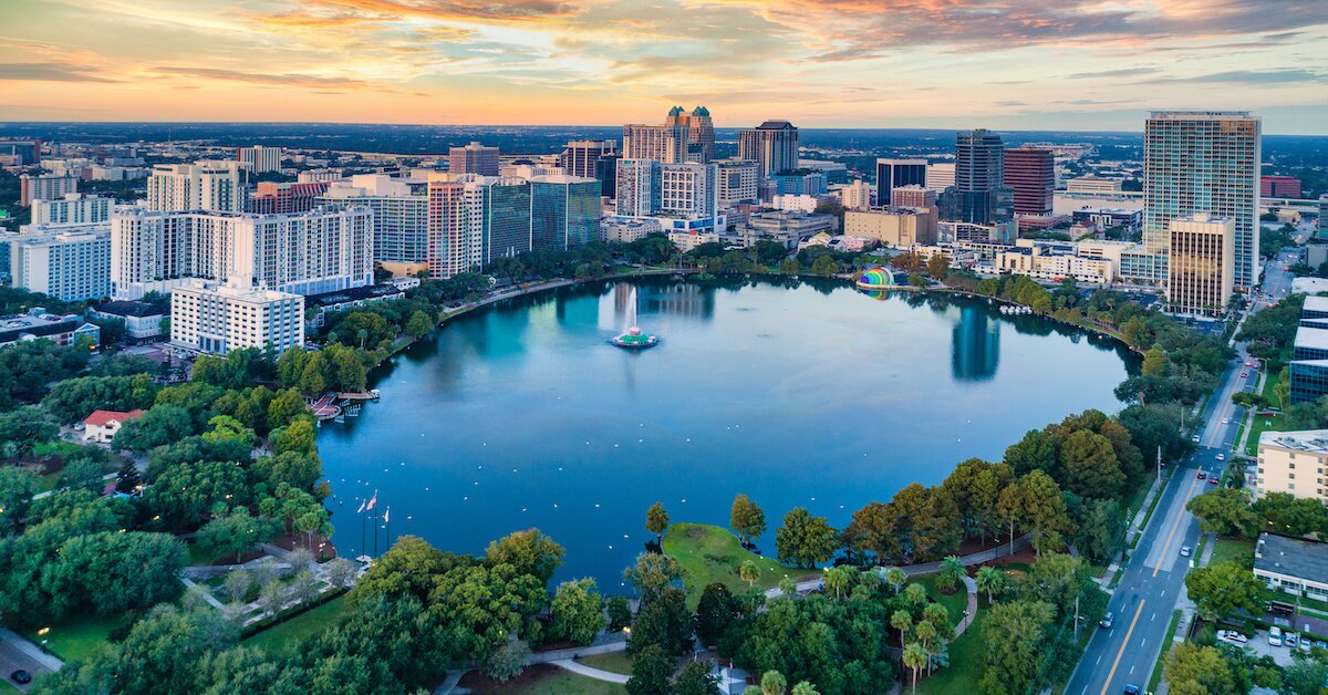 One of Orlando's many lakes surrounded by commercial property