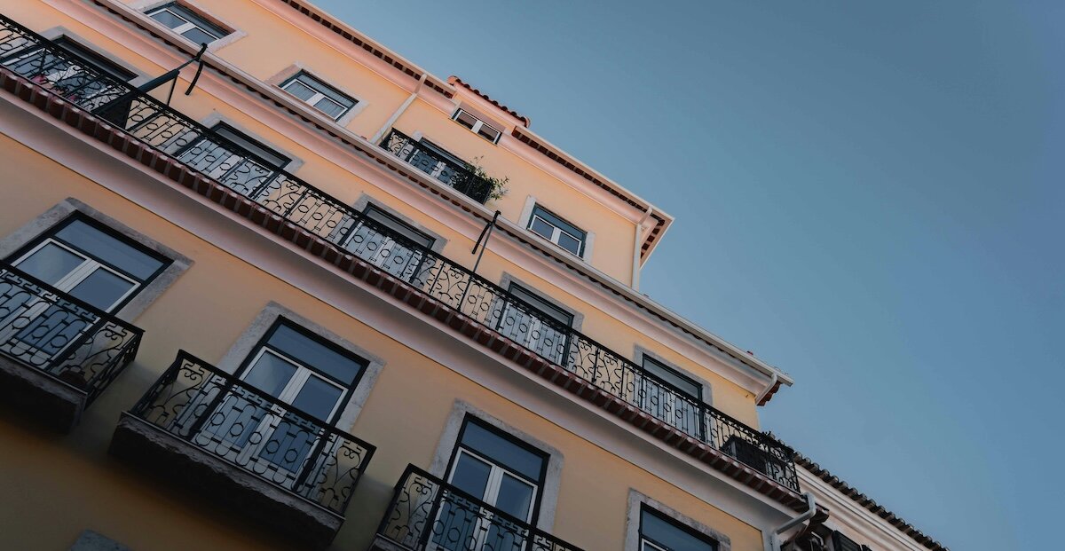 The upper floors of an apartment of hospitality building