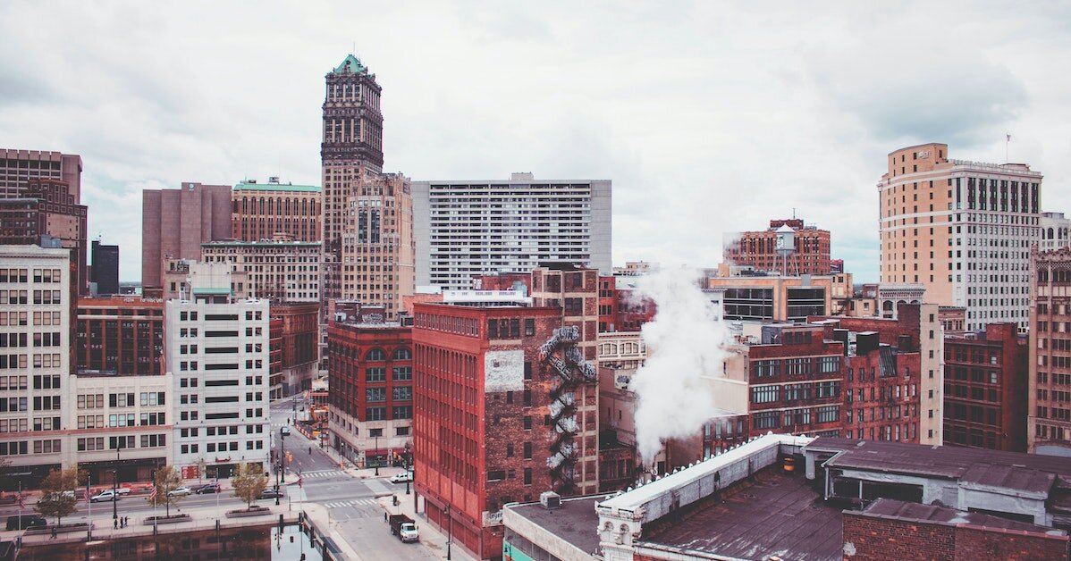The city of Detroit on a cloudy day