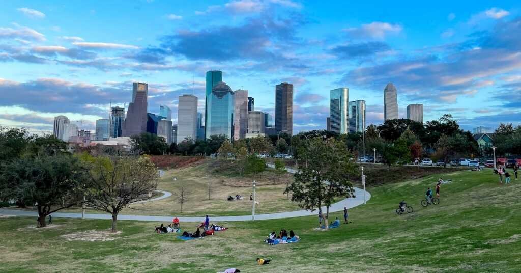 A view of downtown Houston as seen from a park outside the CBD