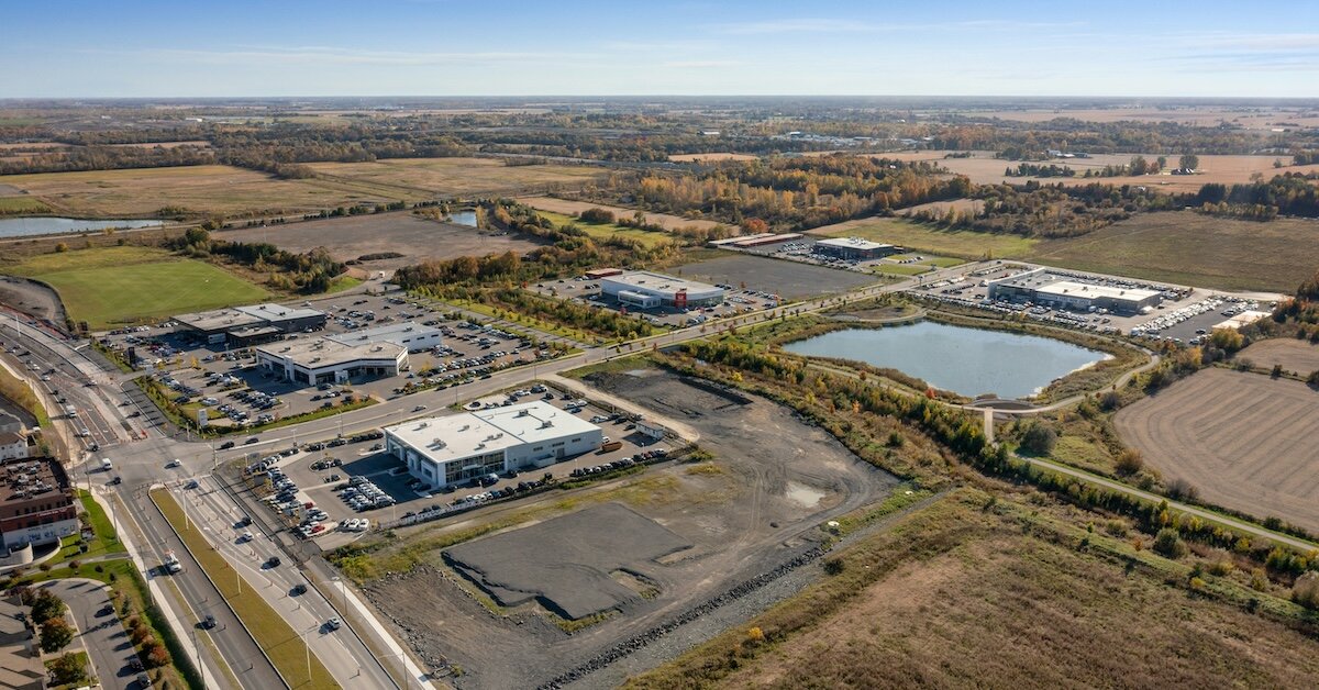 Industrial and retail property lots with empty as seen from an arial shot