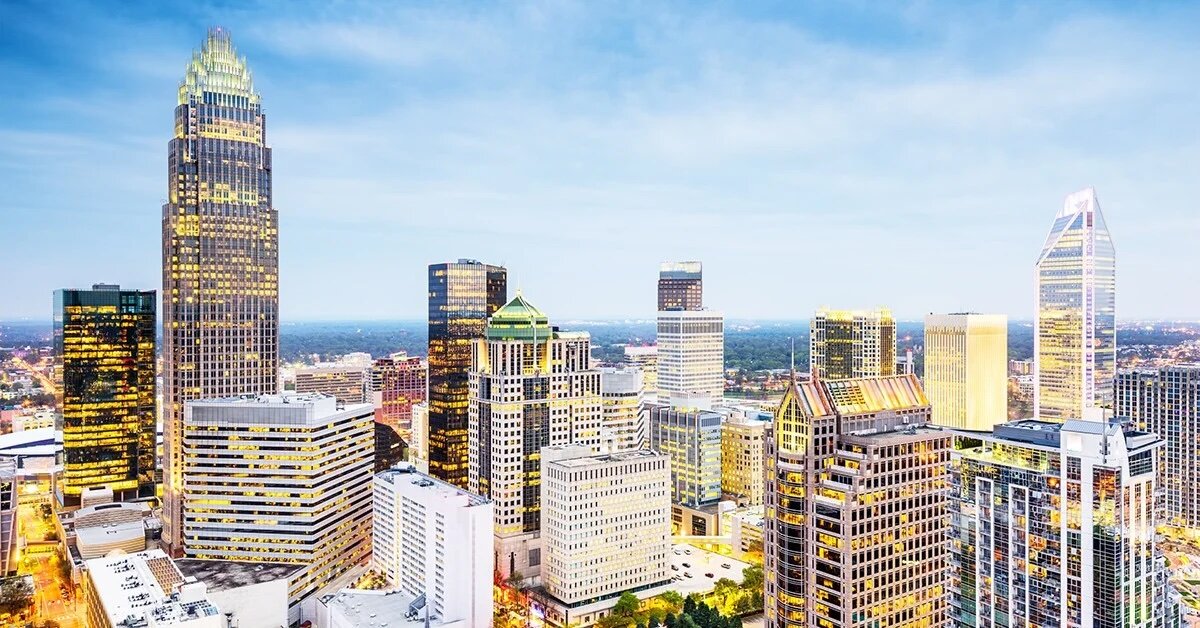 Lit up buildings in Charlotte, North Carolina
