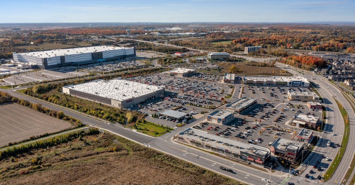 Industrial and retail property lots with empty as seen from an arial shot