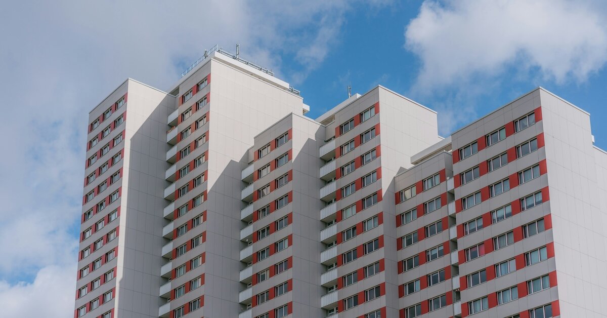 A range of towering buildings next to eachother