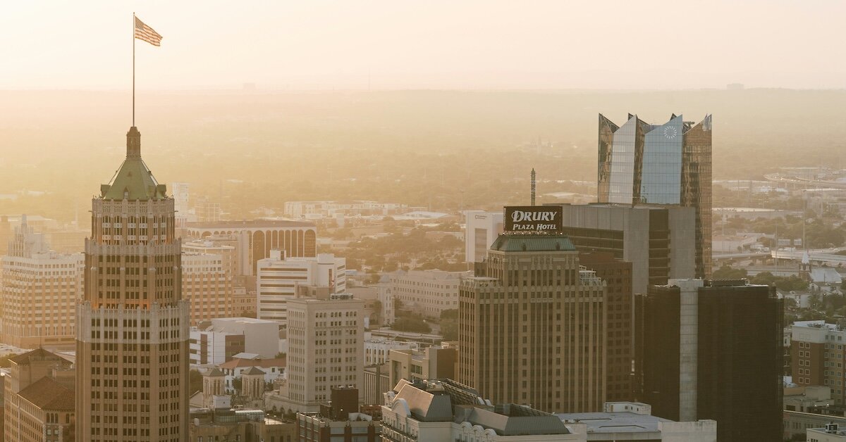 A plane view of San Antonio's residential and multifamily towers
