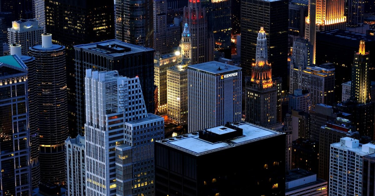 The Chicago skyline at night