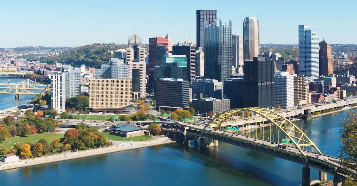 Pittsburgh's bridge leading into the downtown commercial real estate market of the city