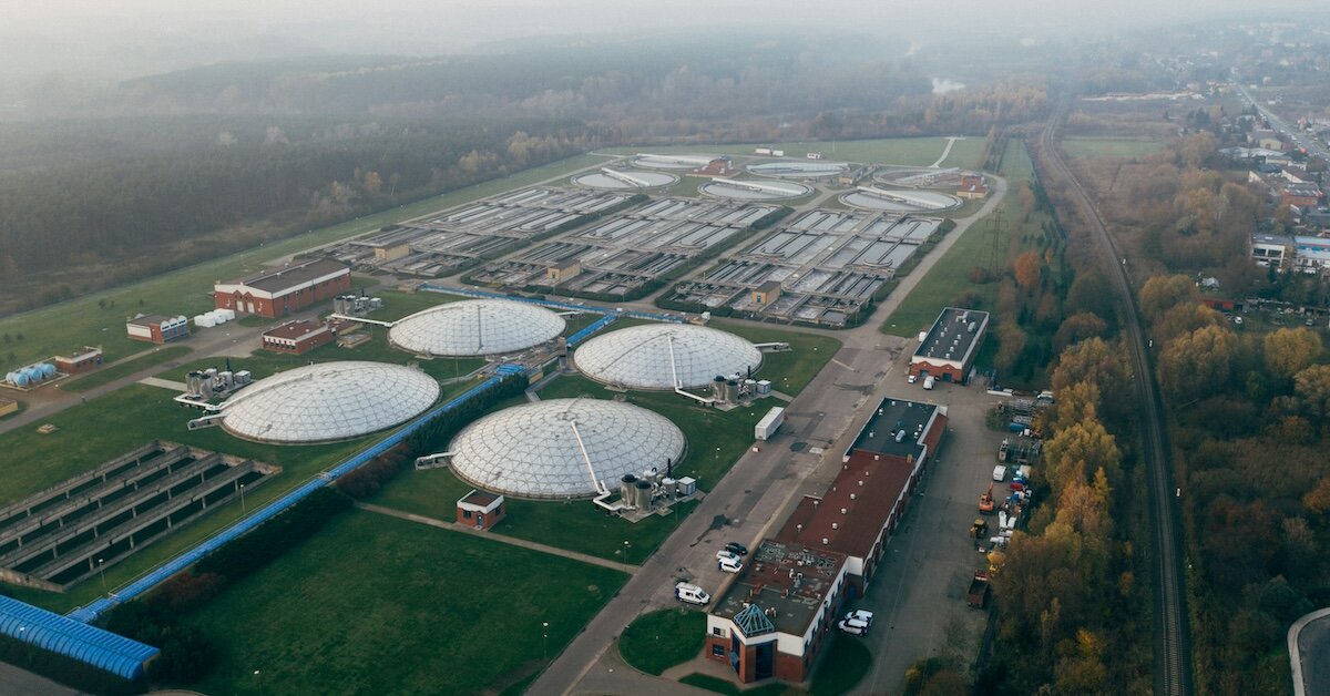 A drone image of a large, multi-acre waste recycling facility