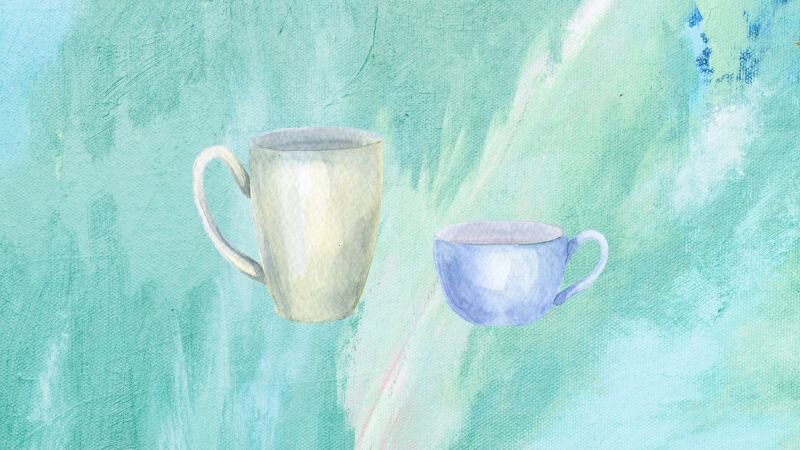 An illustration of two mugs, maybe full of coffee or tea. 