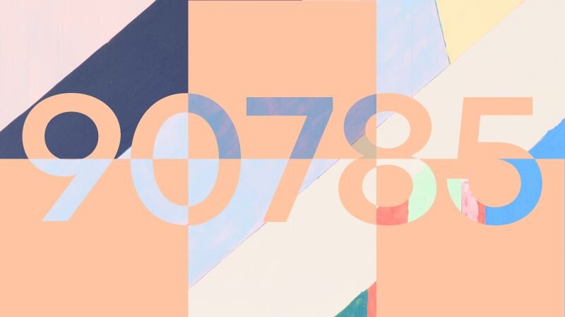 Text on an abstract background reads "90785"