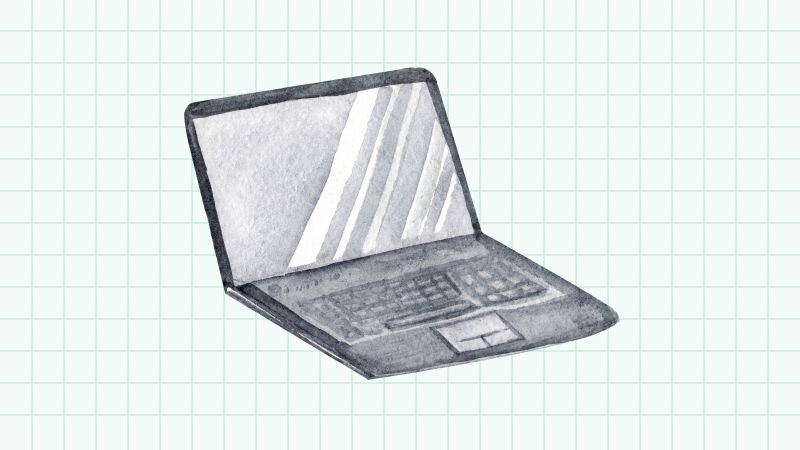 Illustration of an open laptop.