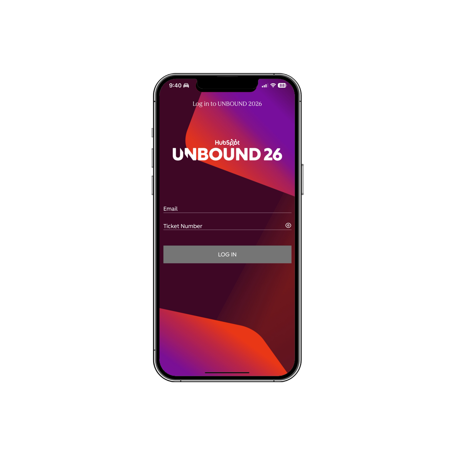 Mobile app login screen showing two options: email login and ticket number login, with orange and teal design elements