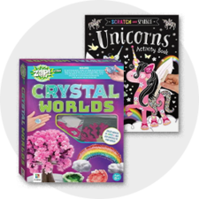 2 Activities. Crystal Worlds Activity Set and Unicorn Activity Book