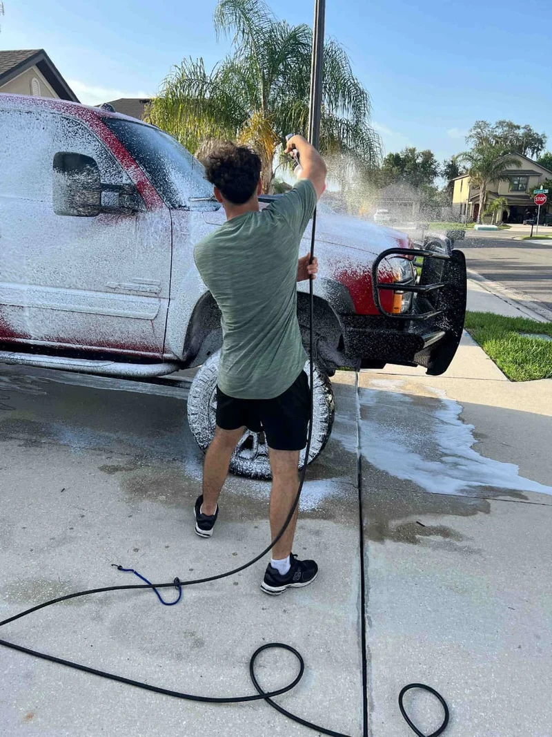 Freshly washed truck and mobile detailer