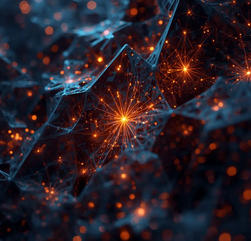 dense network of glowing orange nodes with sharp spikes and turbulent wave distortions