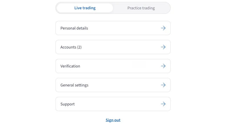 FXTM App profile screen