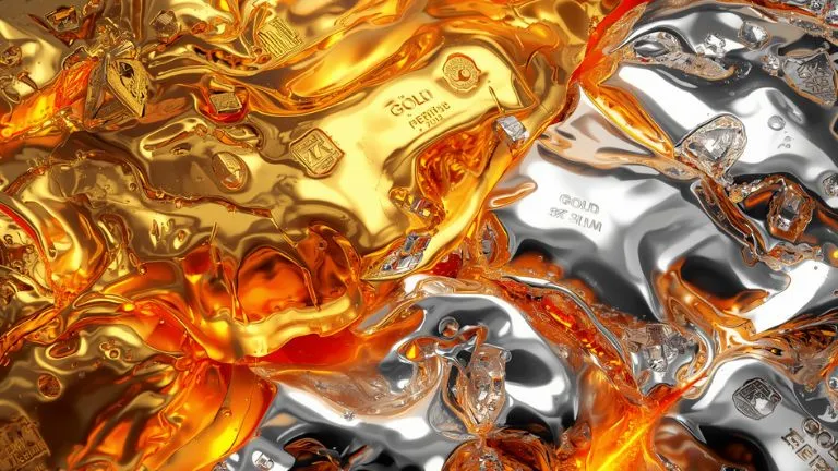 Melted gold and silver ingots in a pool