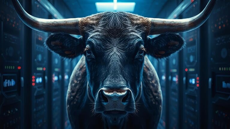 image of a bull in a server room