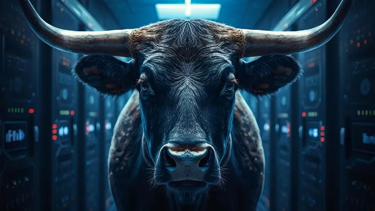 image of a bull in a server room