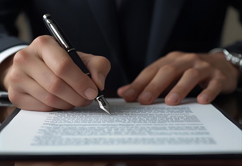 business man signing document