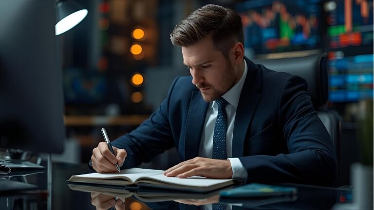 trader writing in his trading journal