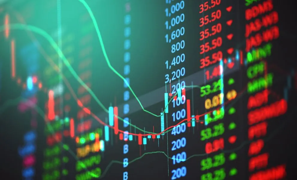 trading screen showing red and green numbers