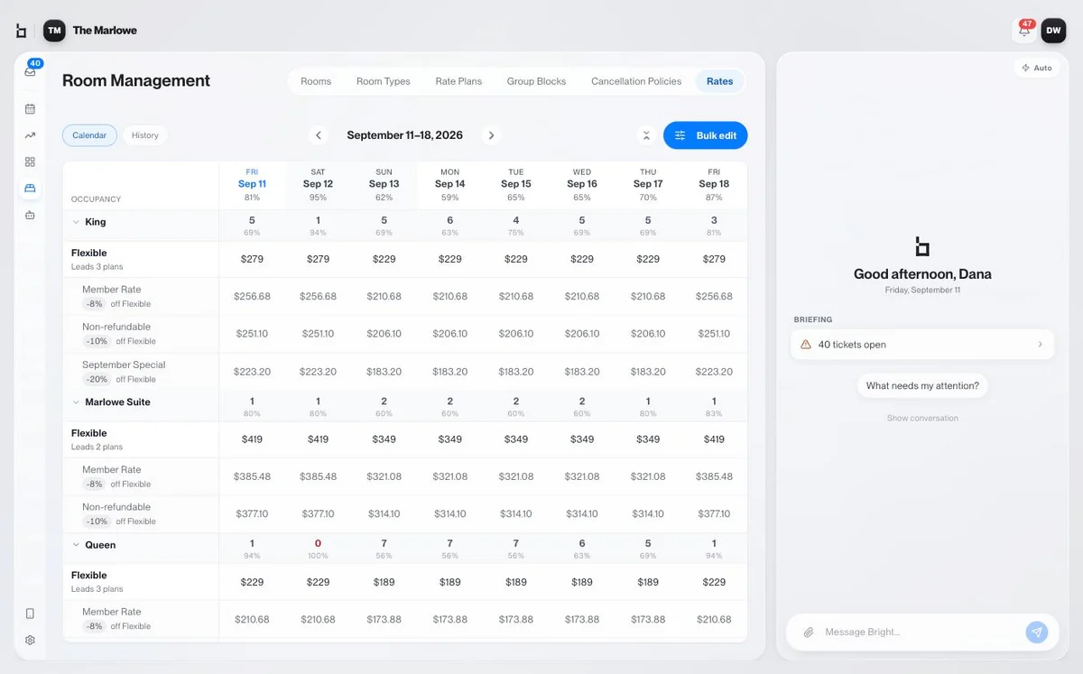 BrightOS rate grid and derived rate plans