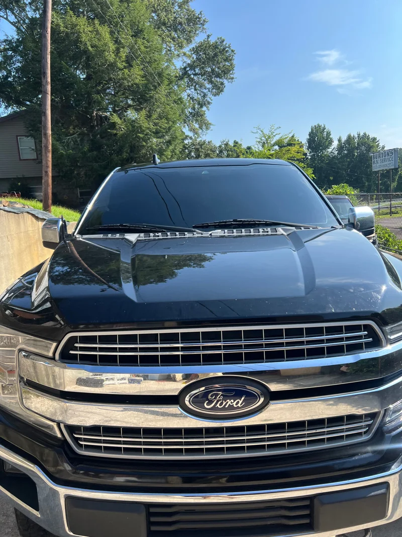 Pickup truck front with dark tinted windshield